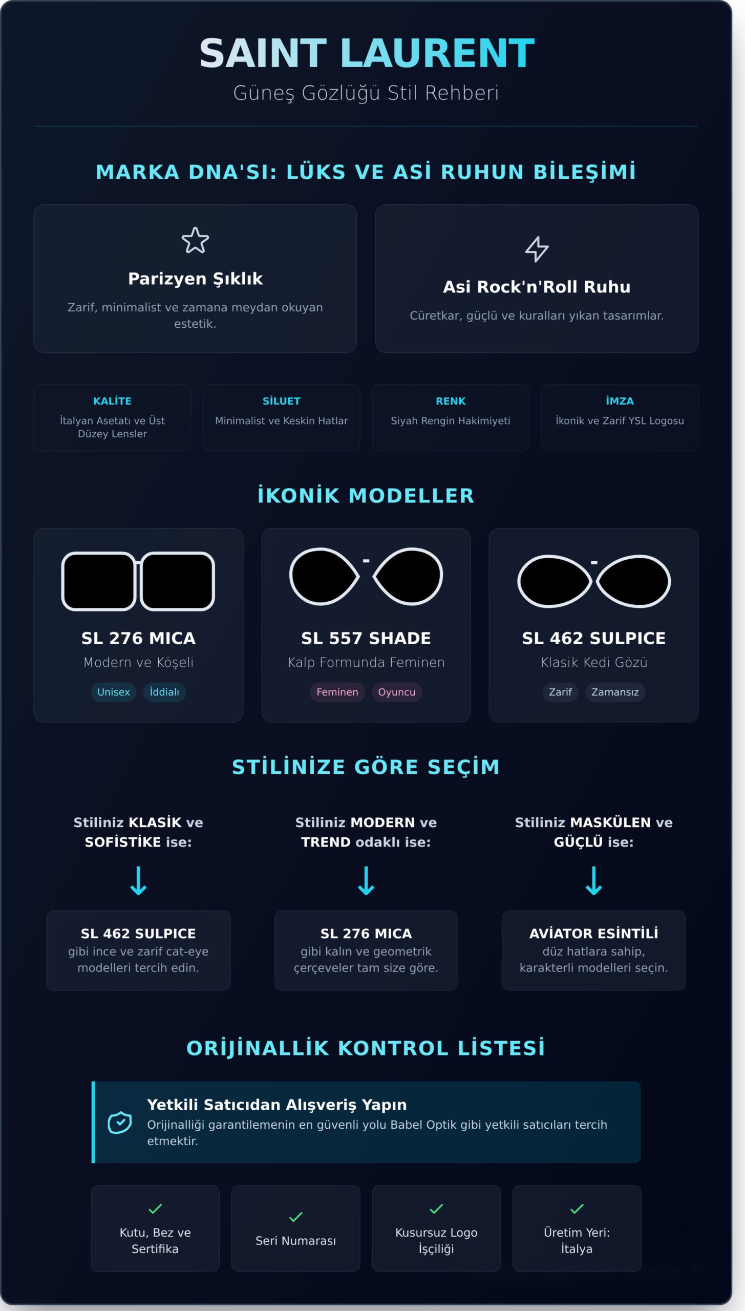Saint Laurent Güneş Gözlüğü: Parizyen Şıklığın İkonik Rehberi - Infographic